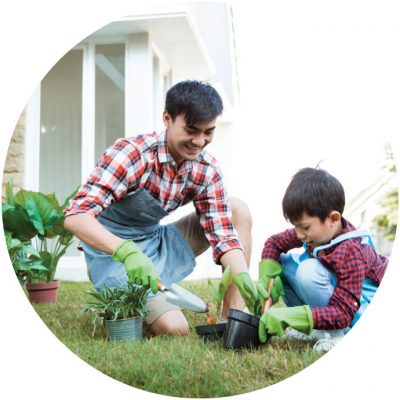 Father and son doing gardening